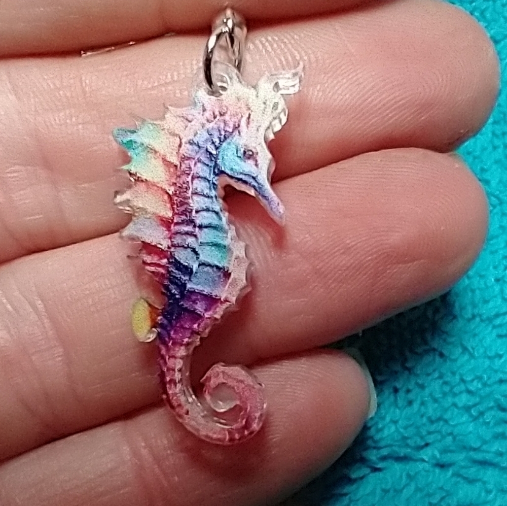 Colorful pink purple seahorse wire dangle earrings